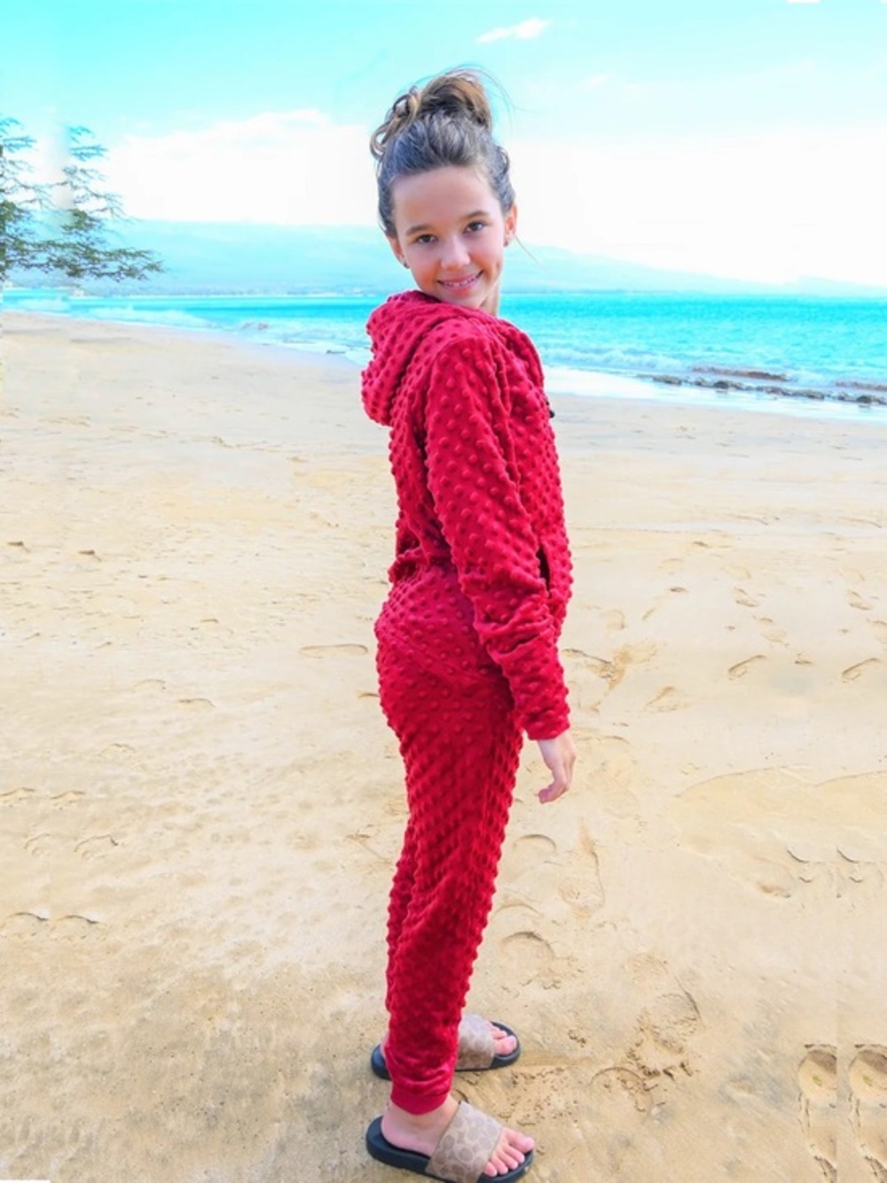 Like Apple Cozy Red Textured Joggers